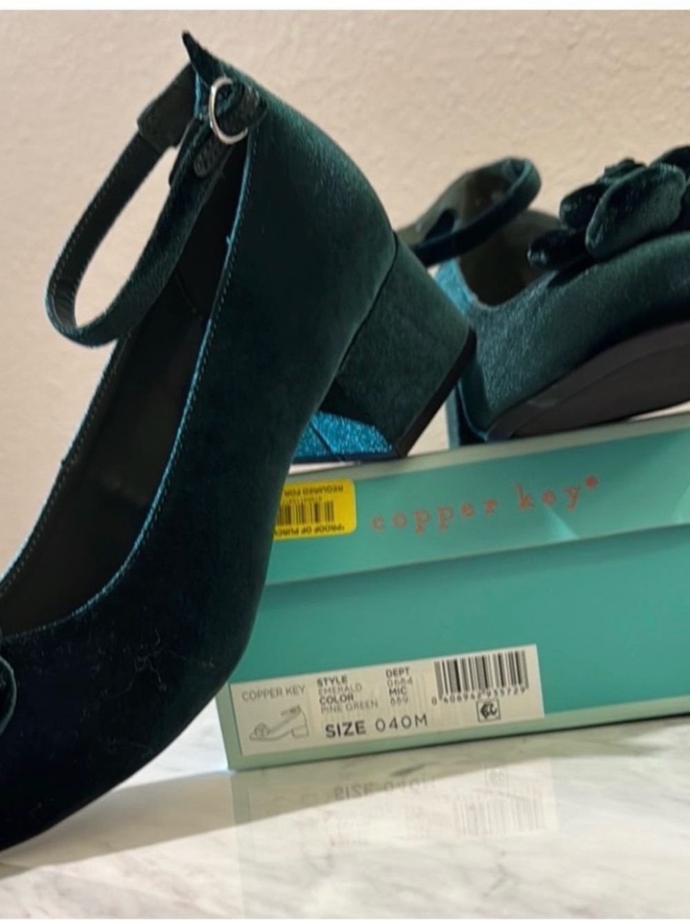 Copper Key Deep Green Velvet Block Heel Mary Jane